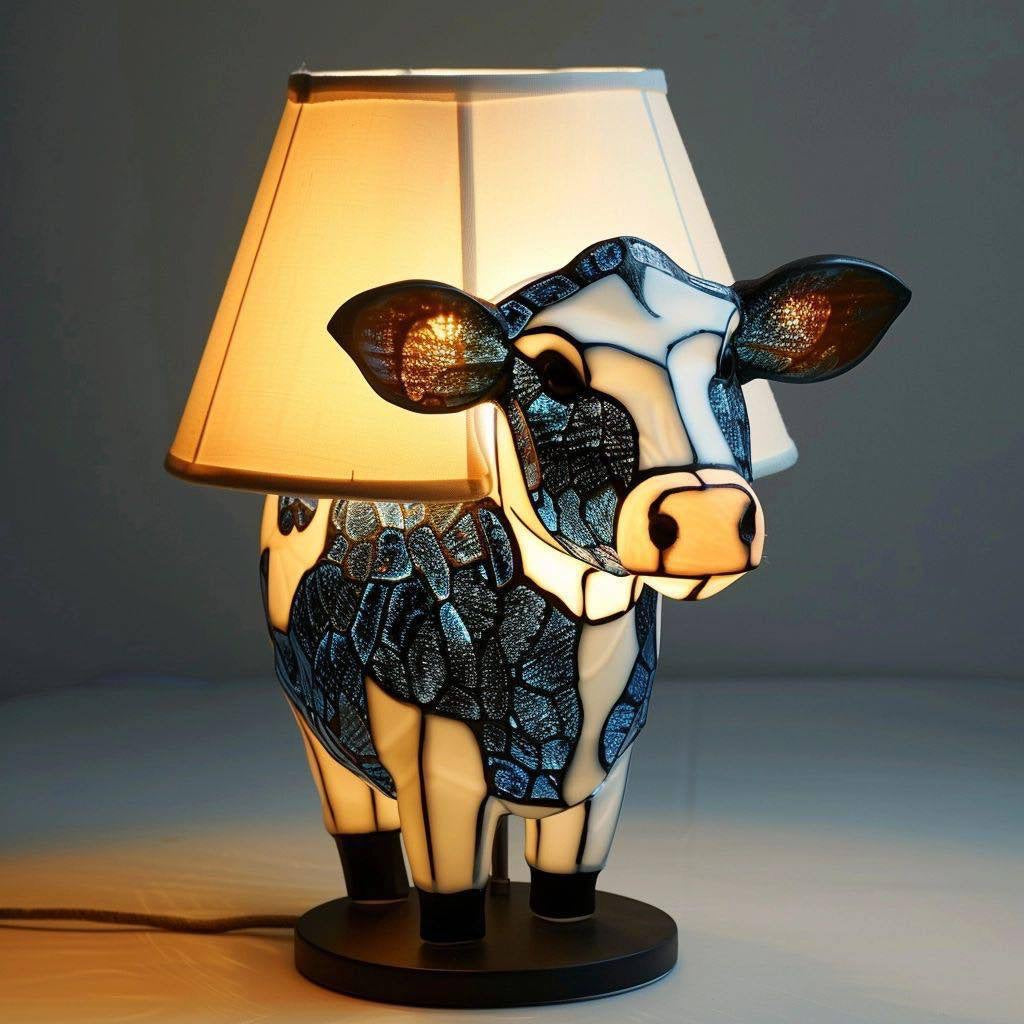 Premiere Lamps Decorative Cow Stained-Glass Imitation Lamp